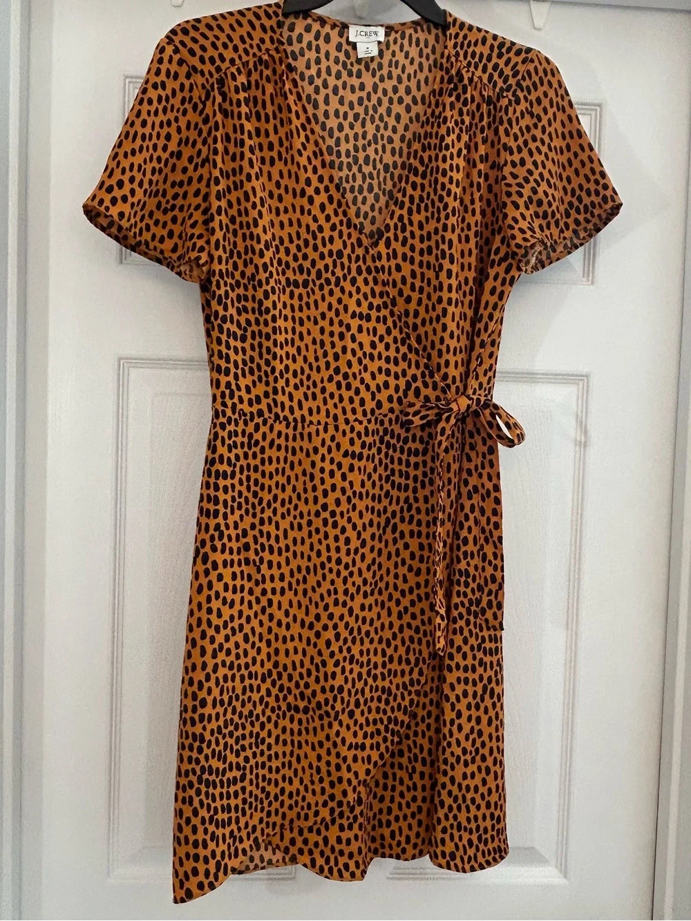 J.Crew drapey twill wrap orange & navy dress size 6